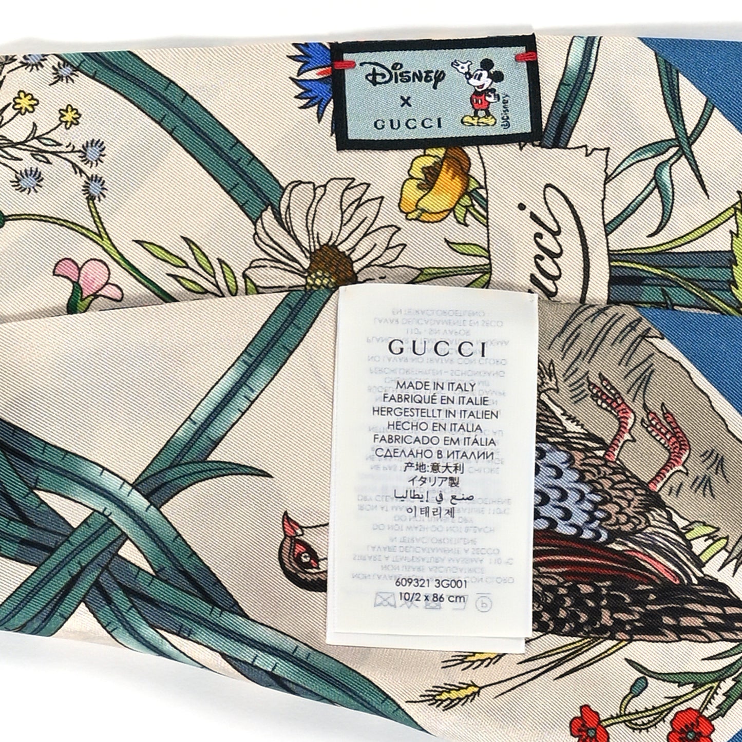 X DISNEY Silk Twill Mickey Lac Neck Bow Scarf Ivory Blue