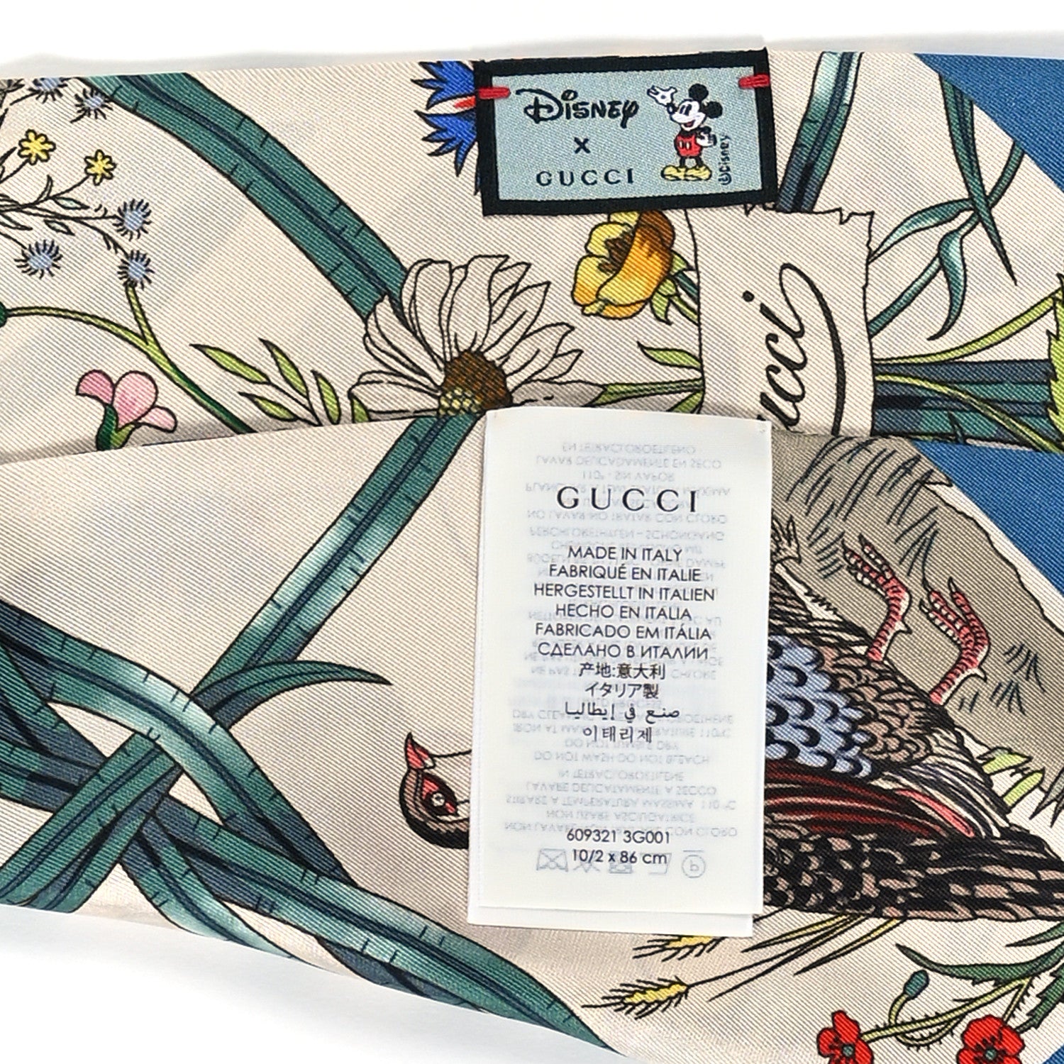Gucci X DISNEY Silk Twill Mickey Lac Neck Bow Scarf Ivory Blue 3 of 3