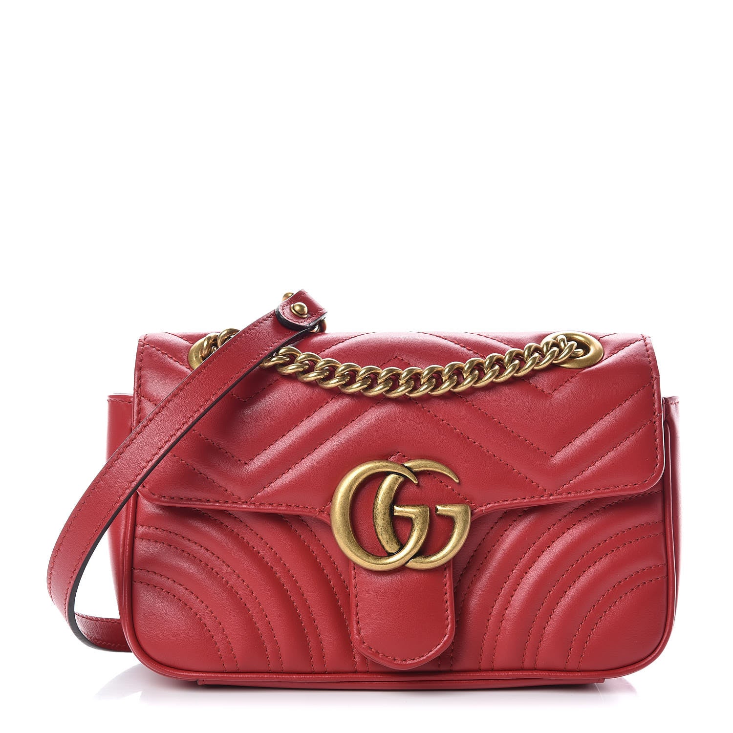 Gucci Calfskin Matelasse Mini GG Marmont Shoulder Bag Hibiscus Red 1 of 12
