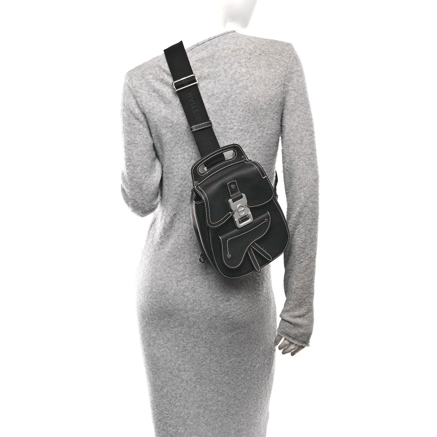 Grained Calfskin Mini Gallop Sling Bag Black