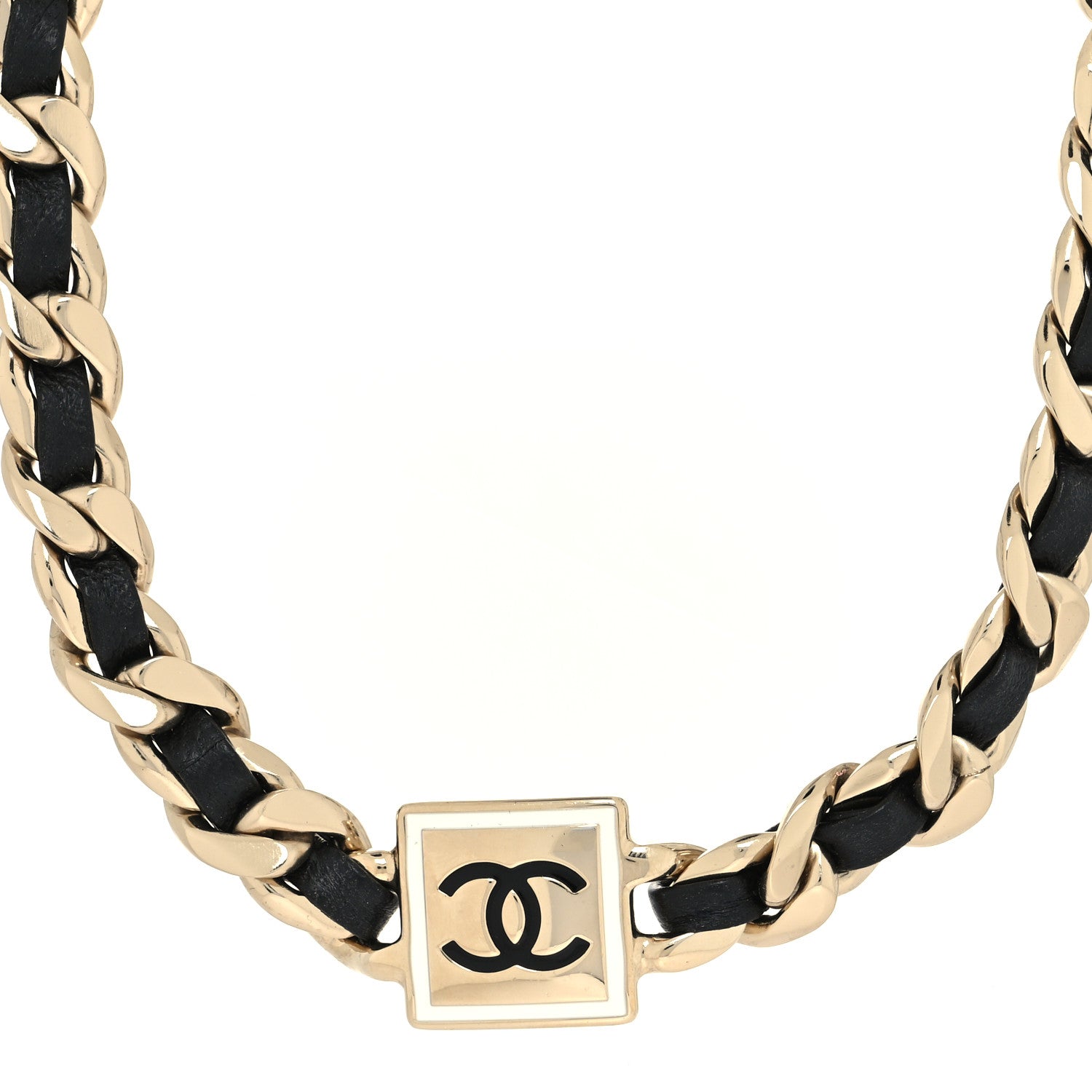 Chanel Metal Lambskin CC Square Choker Gold Black White 1 of 5