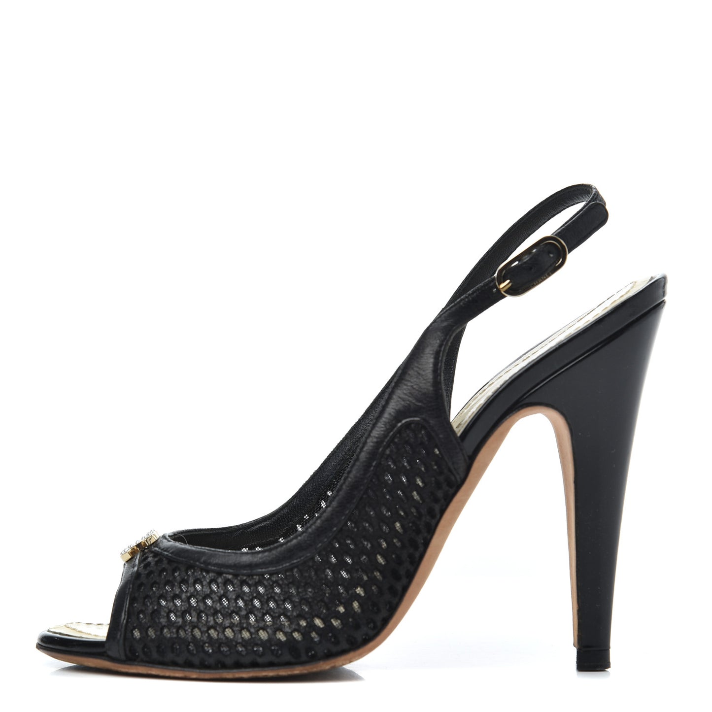 Lambskin Perforated CC Slingback Pumps 36 Black
