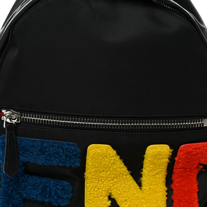 Fendi Nylon Shearling Block Letter Backpack Black 8 of 10