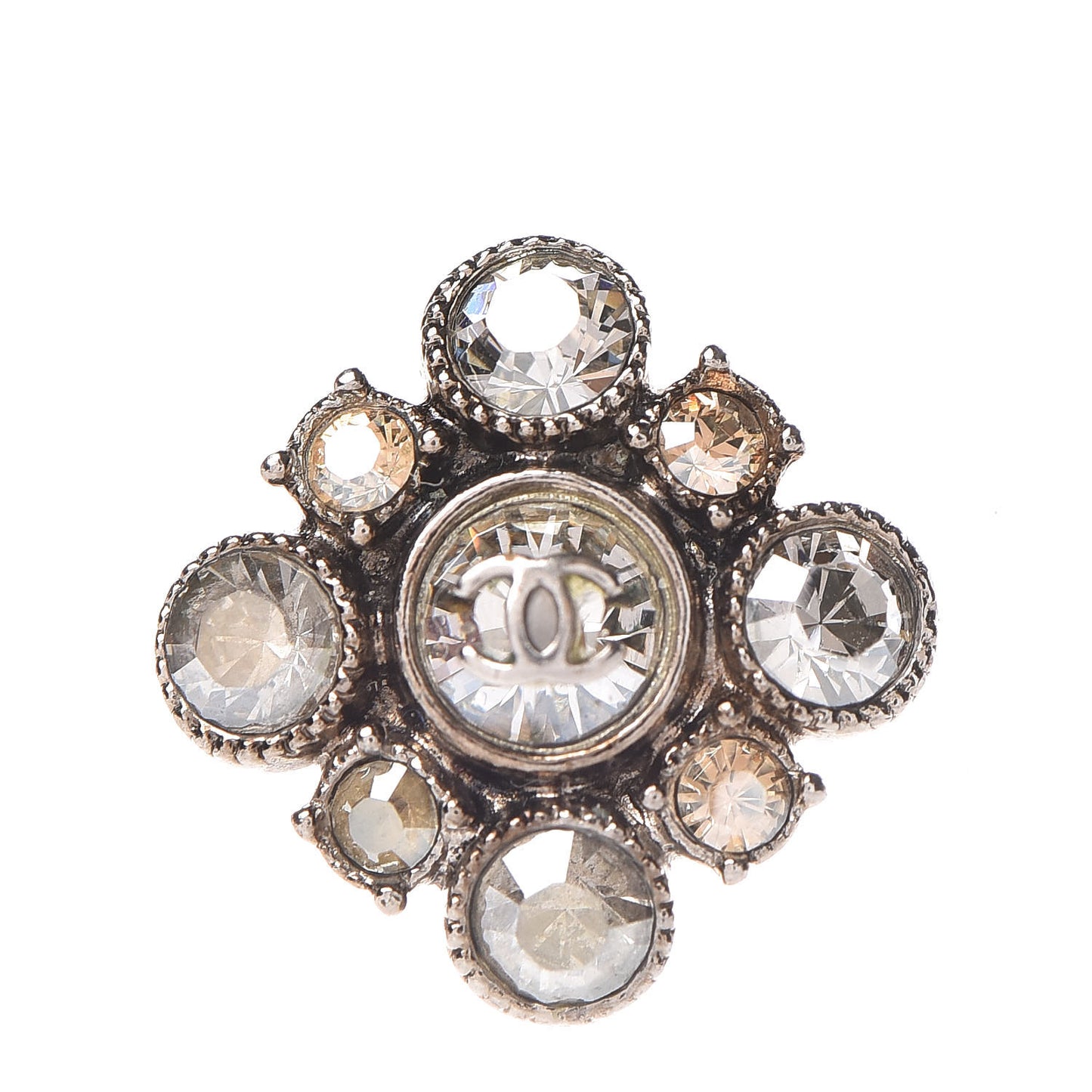 Crystal CC Flower Earrings Silver
