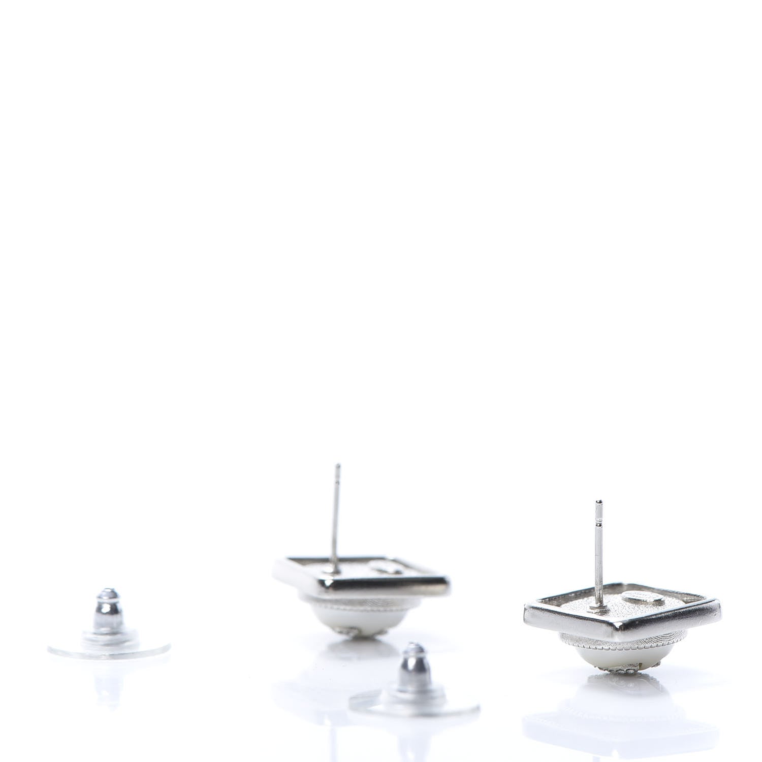 Chanel Crystal CC Square Earrings Silver 3 of 4