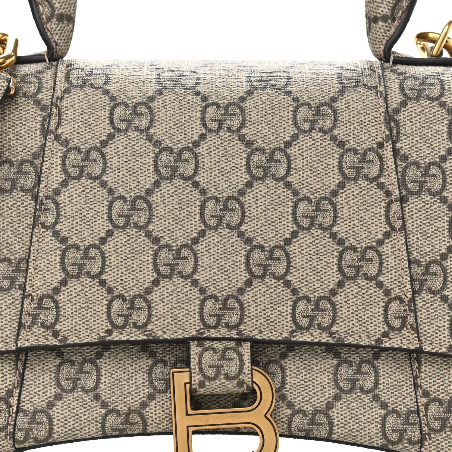 Balenciaga X GUCCI GG Supreme Monogram Small Hourglass Top Handle Bag Beige Ebony 7 of 9