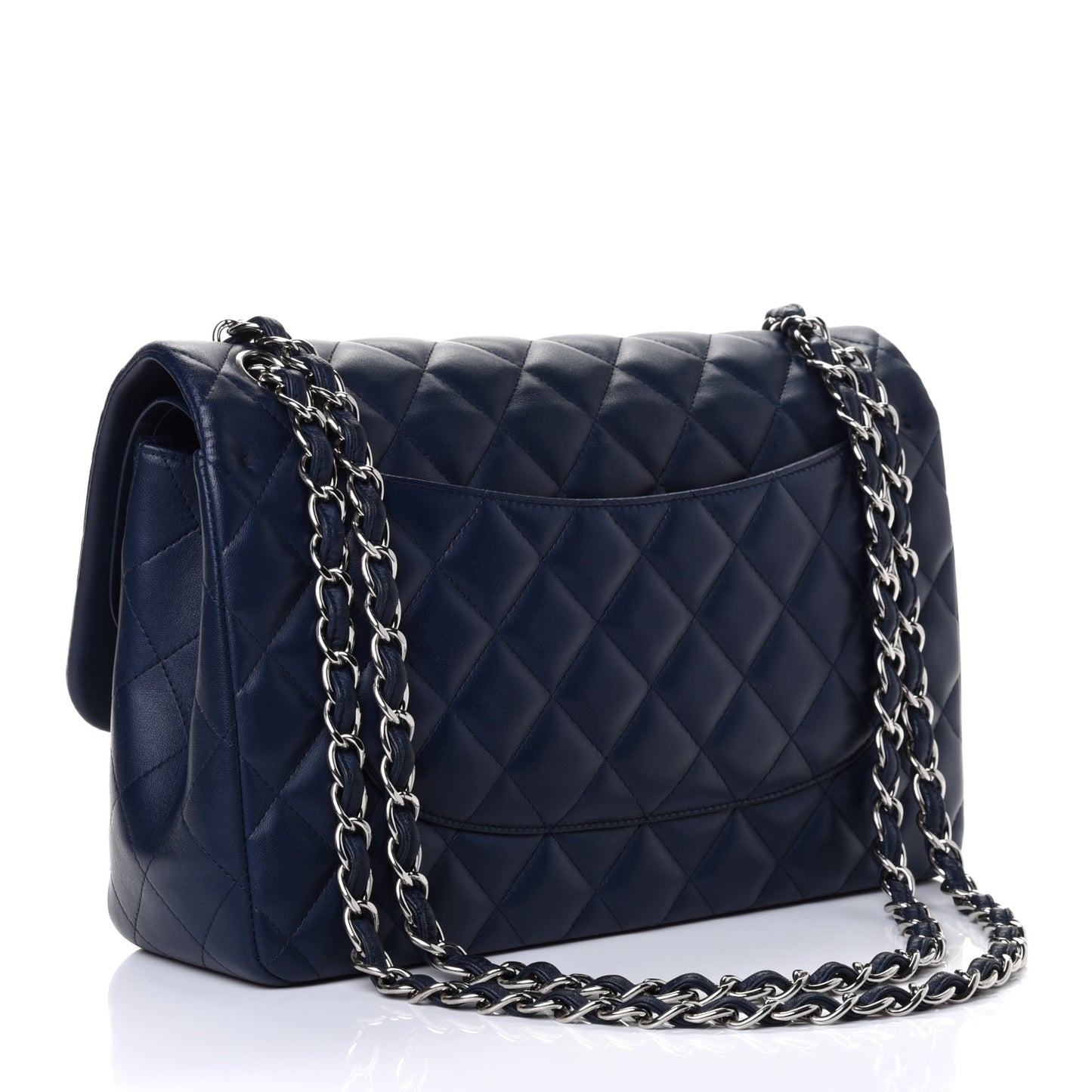 Lambskin Quilted Jumbo Double Flap Dark Blue