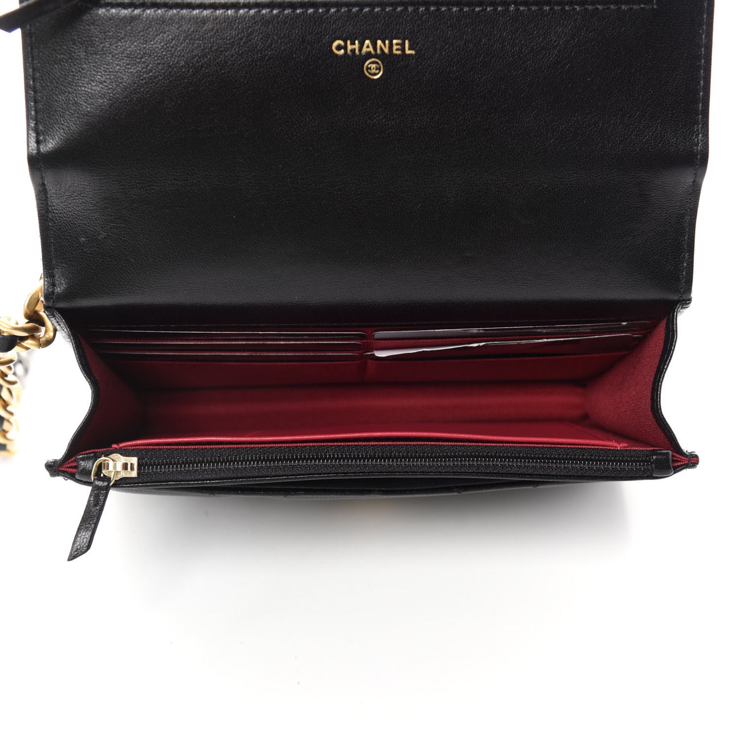 Goatskin Quilted Chanel 19 Wallet On Chain WOC Black