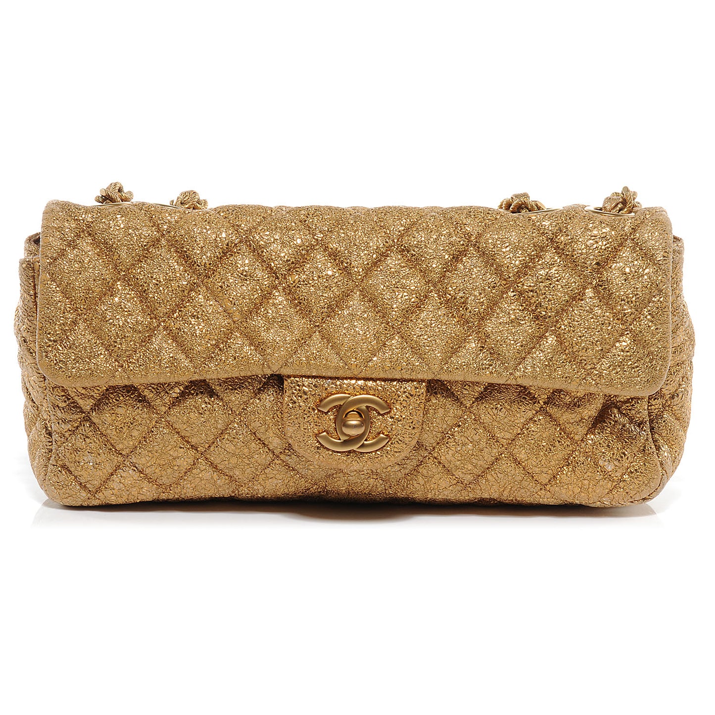 Crackled Quilted East West Flap Metallic Gold