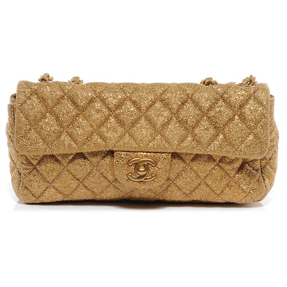 Chanel Crackled Quilted East West Flap Metallic Gold 1 of 8