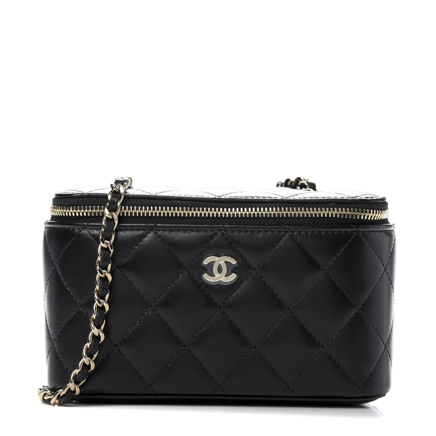 Lambskin Quilted Small Vanity Case With Chain Black