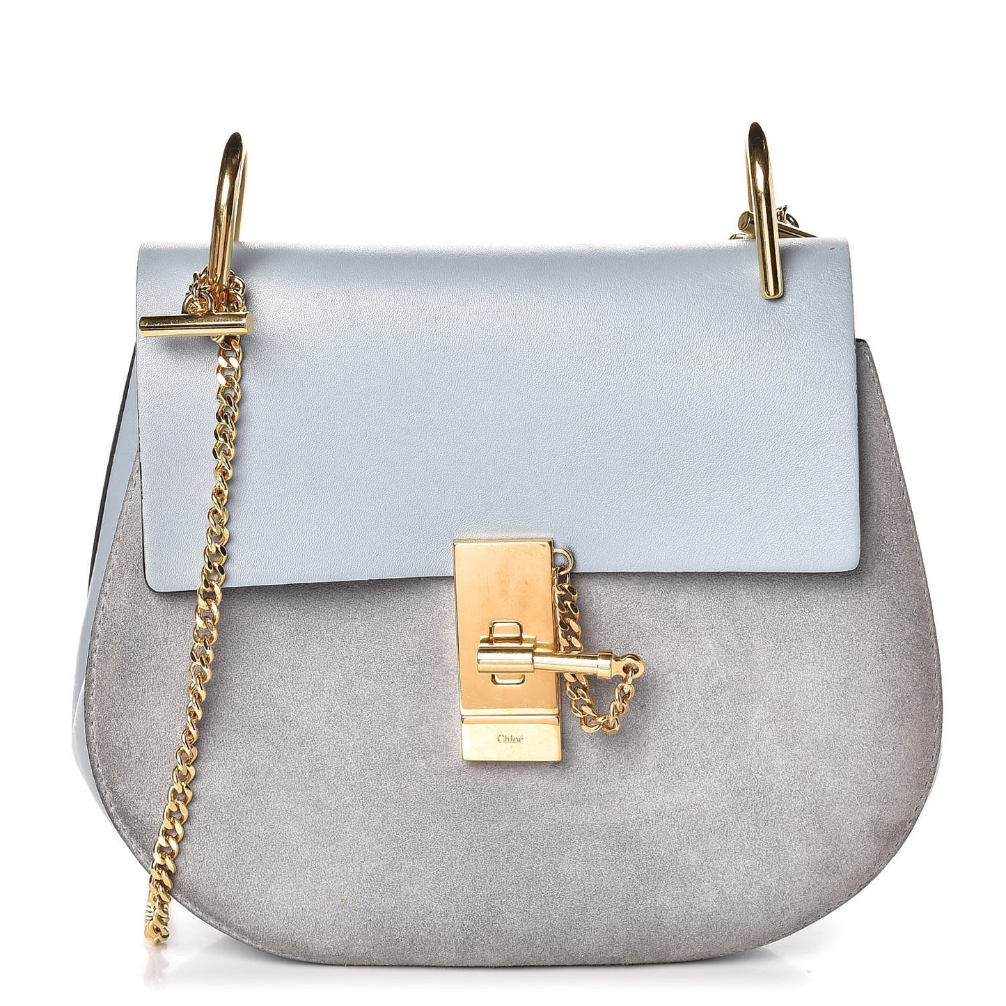 Suede Smooth Calfskin Drew Shoulder Bag Fresh Blue