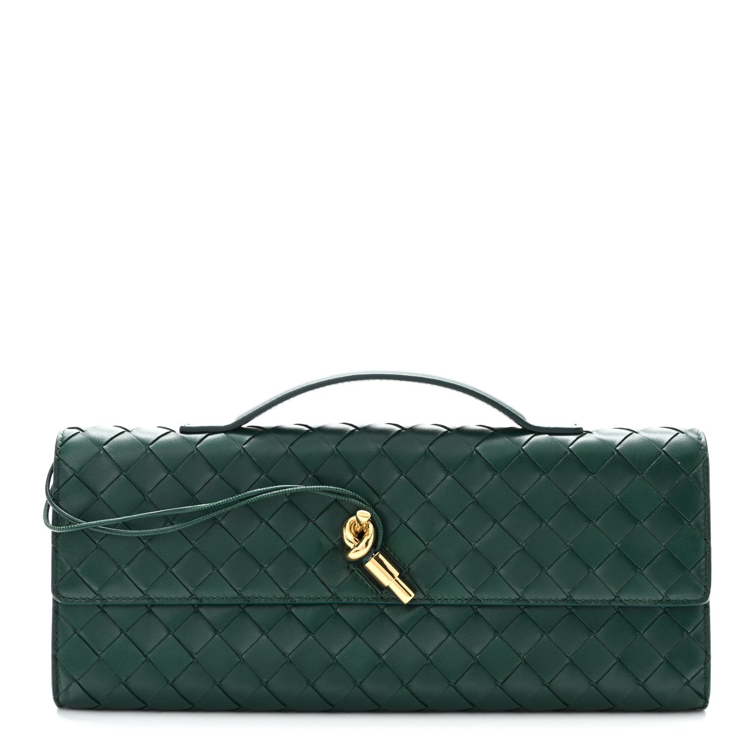 Bottega Veneta Nappa Intrecciato Long Andiamo Top Handle Clutch Emerald Green 1 of 7