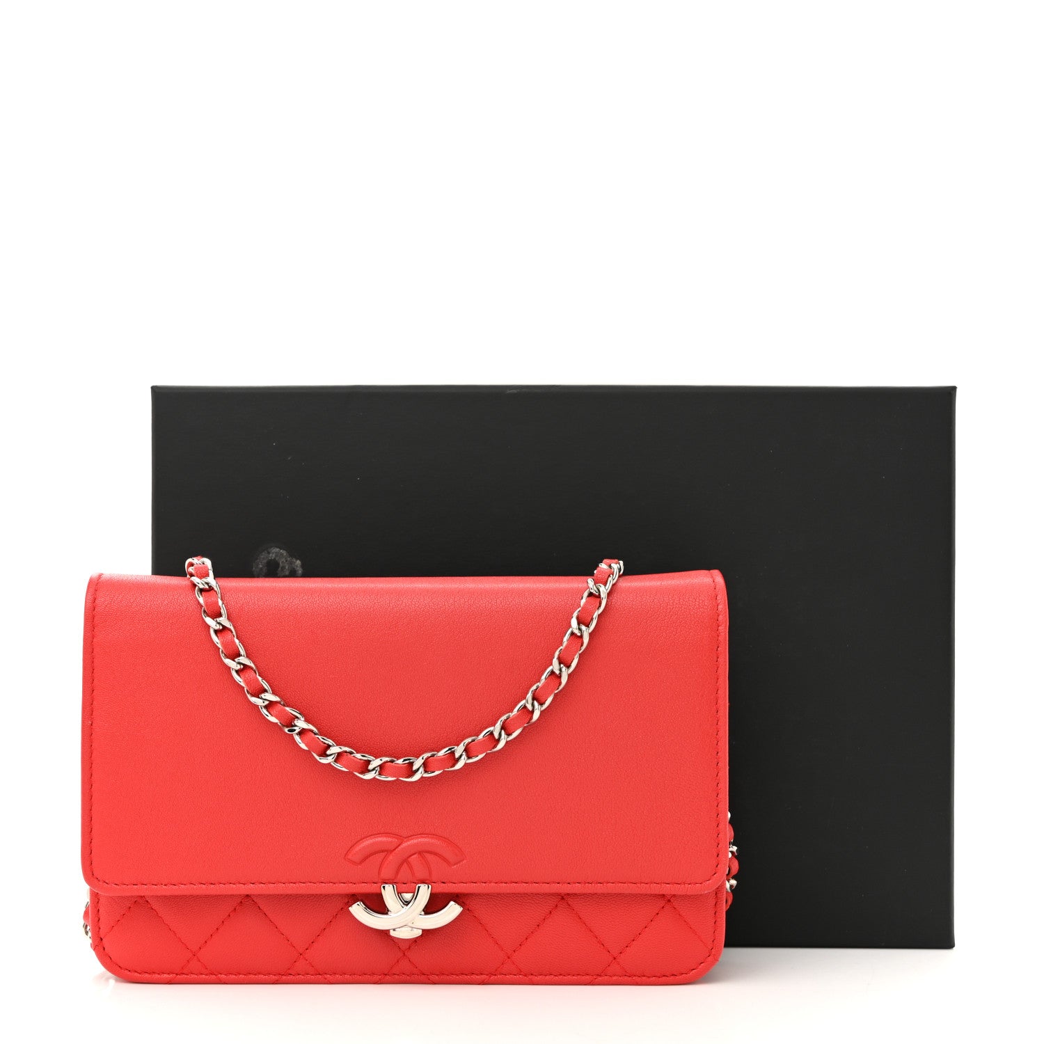 Chanel Grained Calfskin Quilted CC Box Wallet On Chain WOC Red 15 of 15