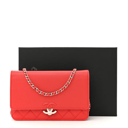 Chanel Grained Calfskin Quilted CC Box Wallet On Chain WOC Red 15 of 15