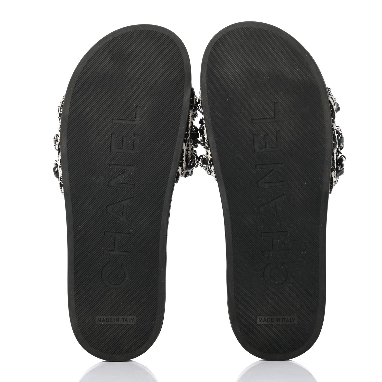 Chanel Tweed Lambskin Chain Flat Sandals 38 White Black 5 of 8
