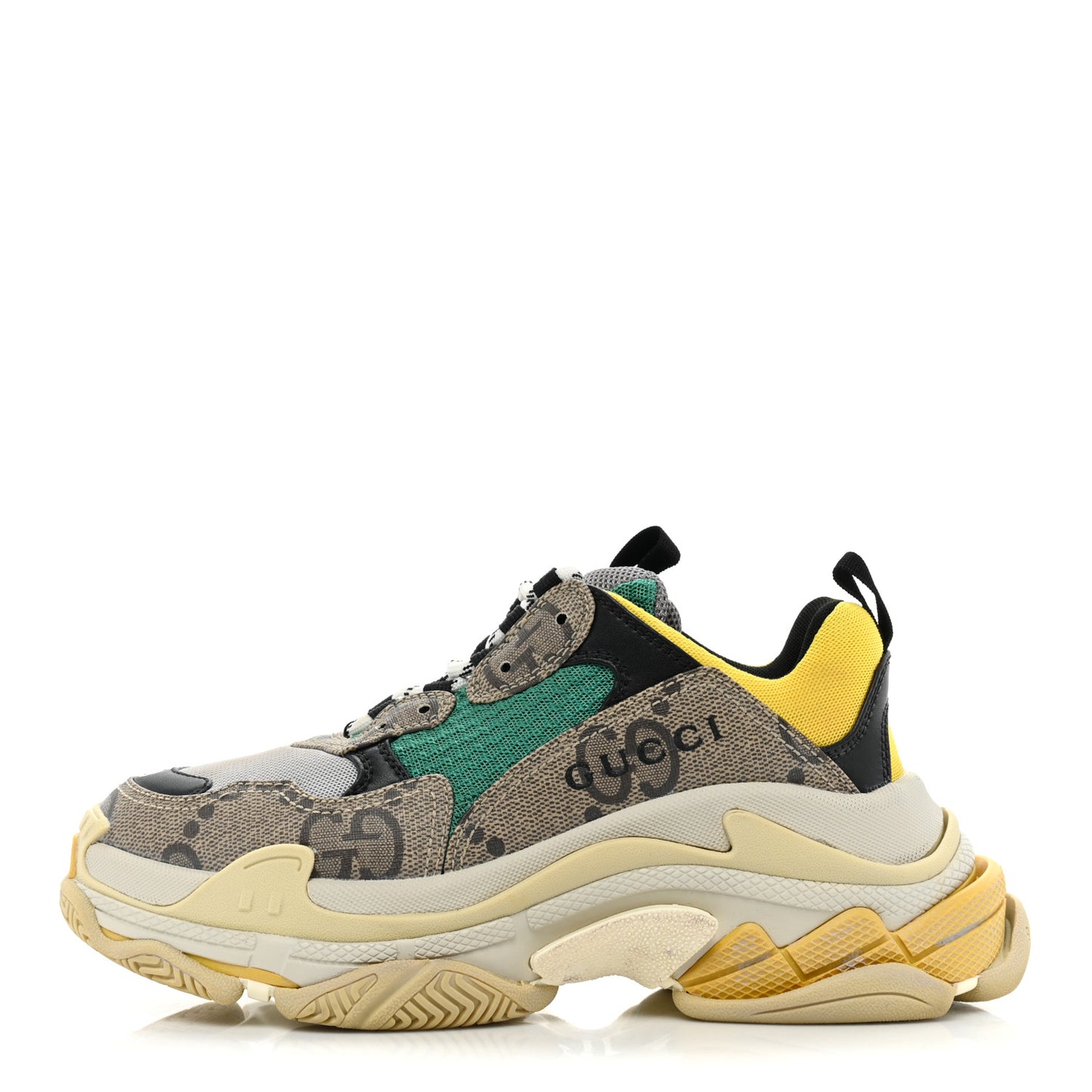 X GUCCI Maxi GG Supreme Monogram Womens Triple S Sneakers 38 Beige Ebony Black Green