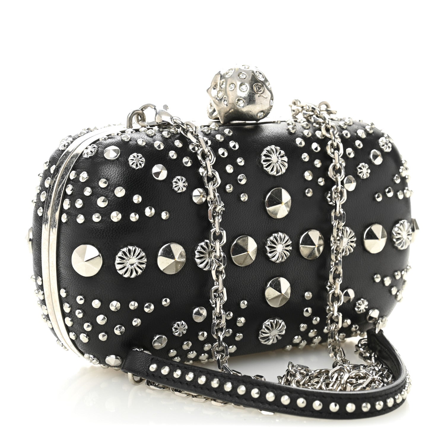 Alexander McQueen Calfskin Studded Britannia Skull Chain Clutch Black 3 of 10