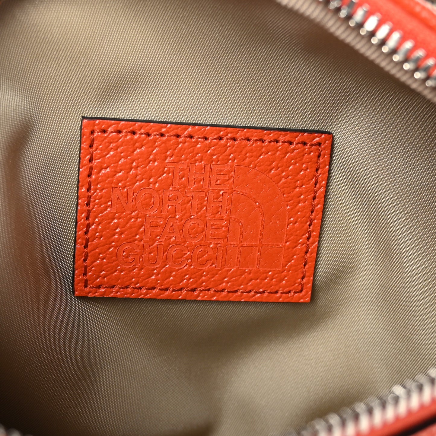 X THE NORTH FACE Monogram Textured Dollar Calfskin Embroidered Belt Bag Beige Ebony Mystic White Deep Orange