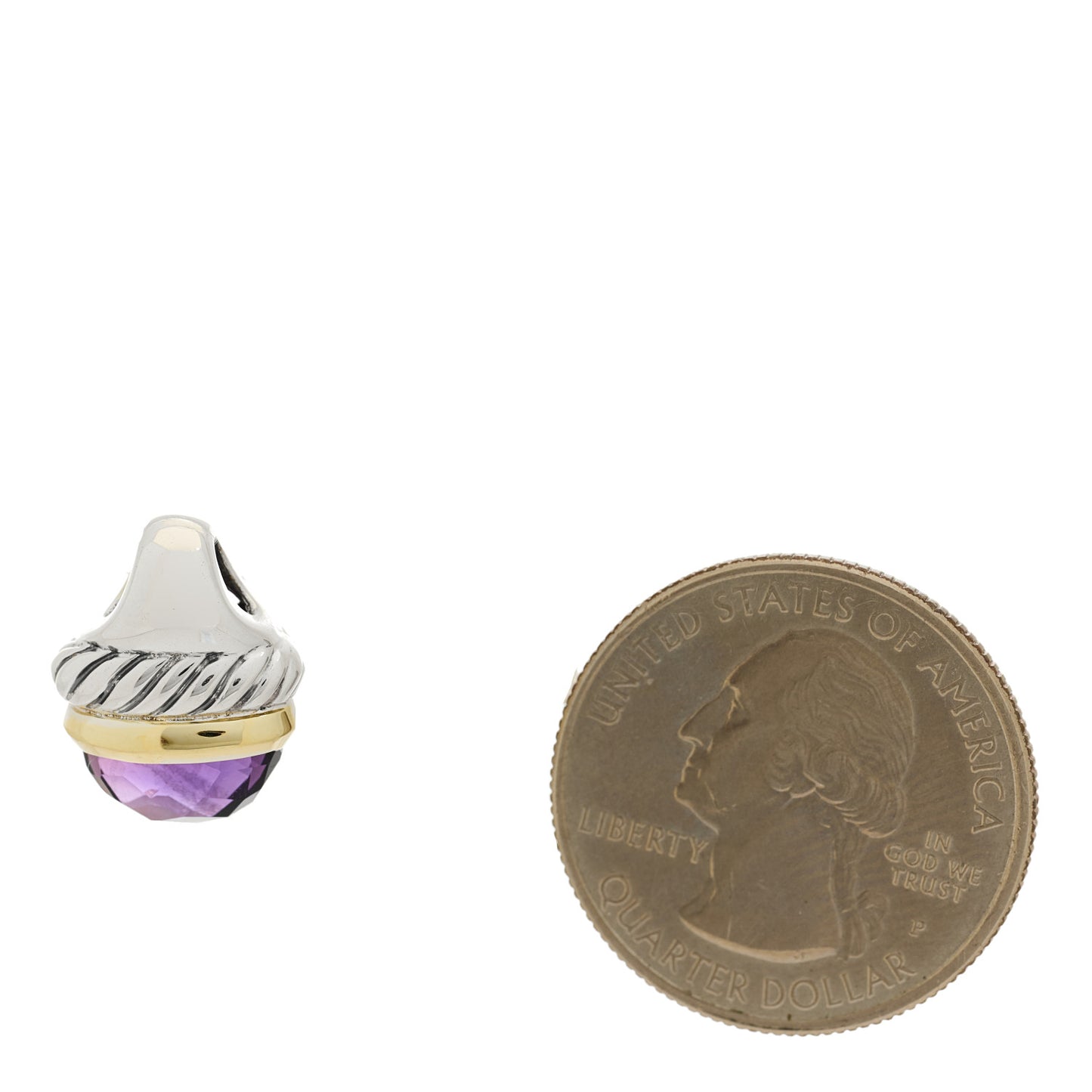 Sterling Silver 14K Yellow Gold Amethyst 10mm Acorn Pendant