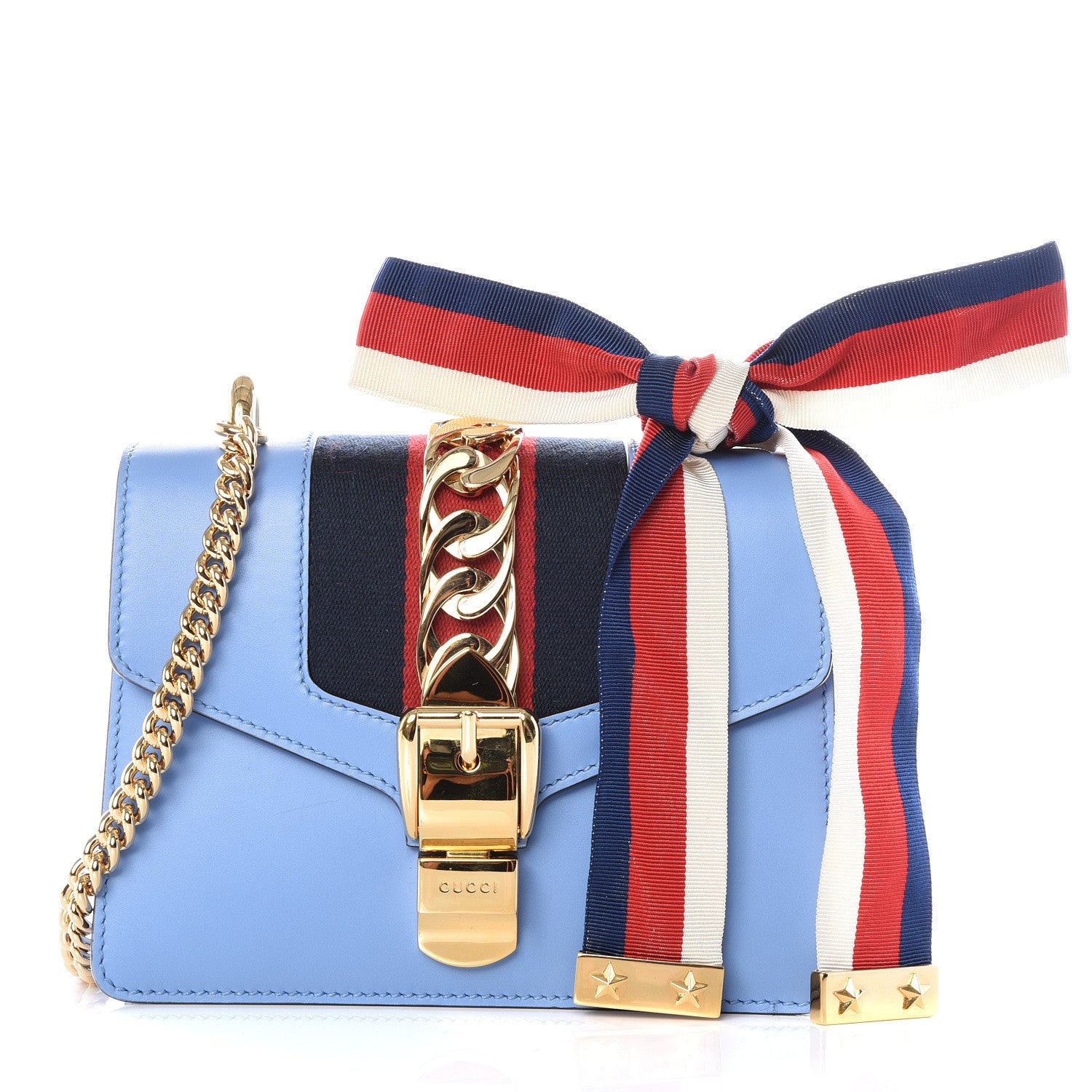 Gucci Calfskin Mini Sylvie Chain Shoulder Bag Clear Sky Blue 1 of 18