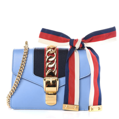 Gucci Calfskin Mini Sylvie Chain Shoulder Bag Clear Sky Blue 1 of 18