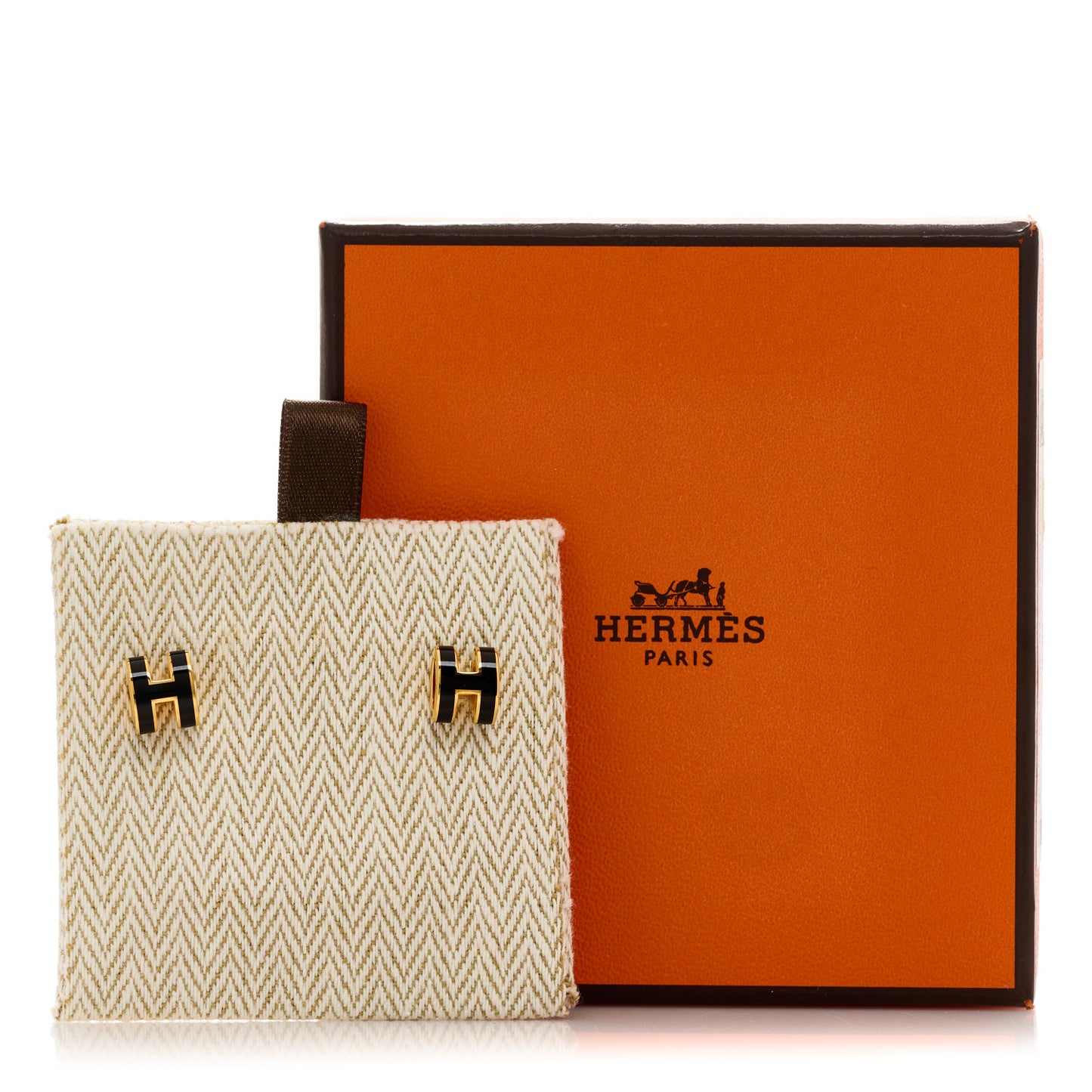 Gold Lacquered Mini Pop H Earrings Black