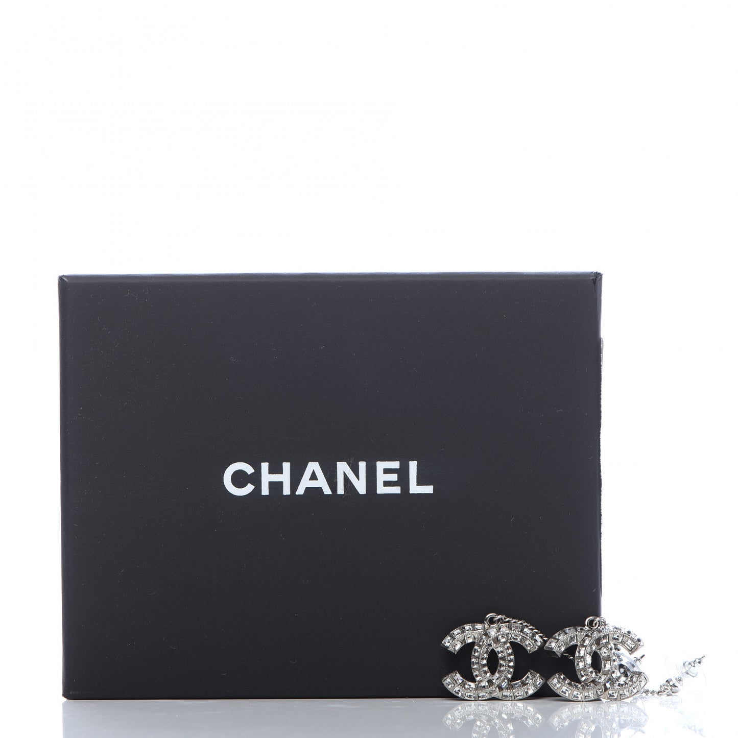 Baguette Crystal CC Drop Earrings Silver