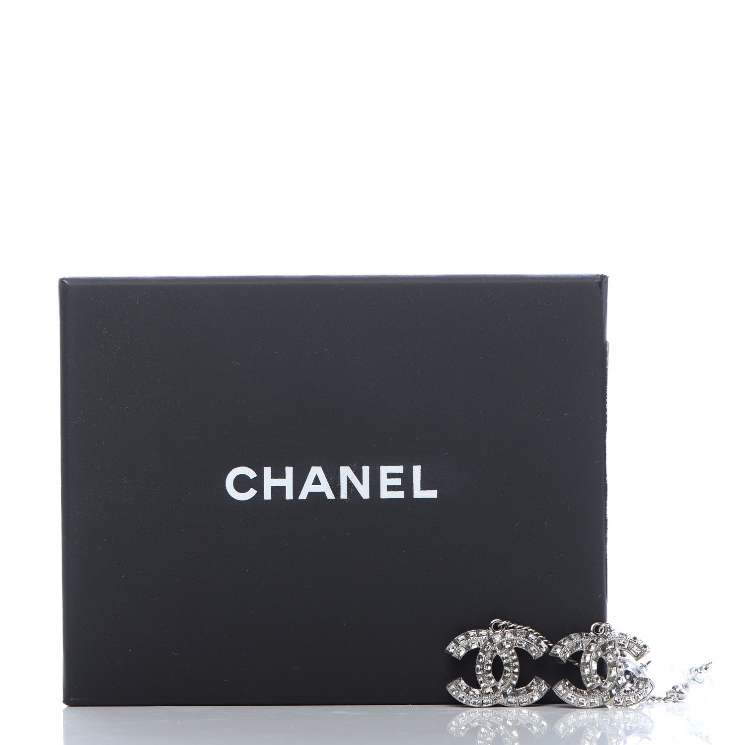 Chanel Baguette Crystal CC Drop Earrings Silver 4 of 4