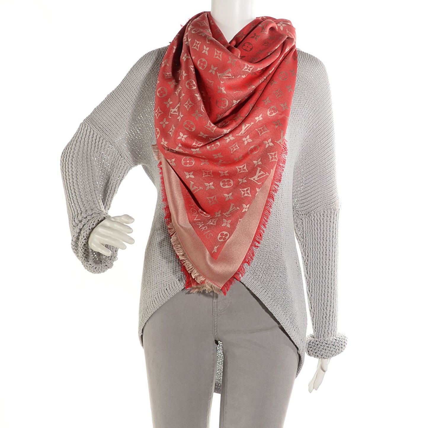 Silk Wool Monogram Denim Shawl Piment