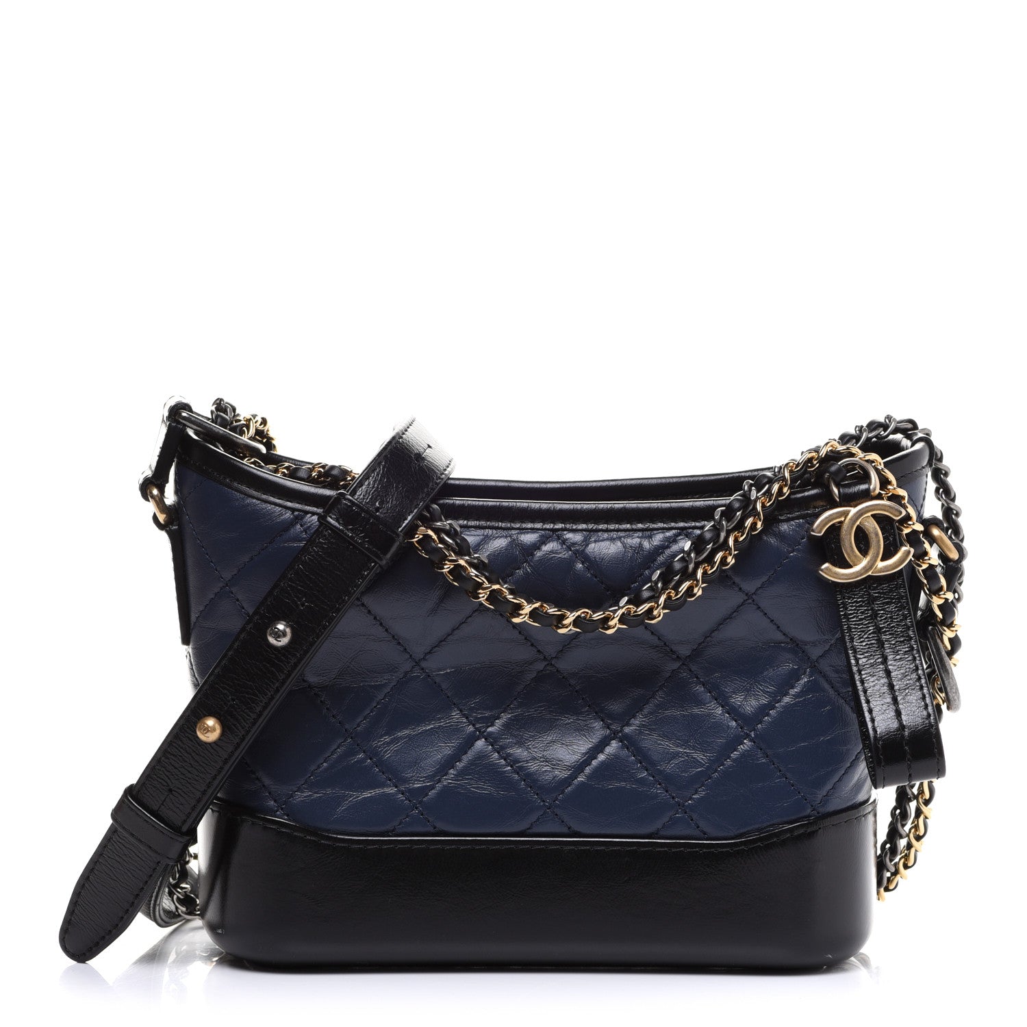 Chanel Aged Calfskin Quilted Small Gabrielle Hobo Navy Black 1 of 10