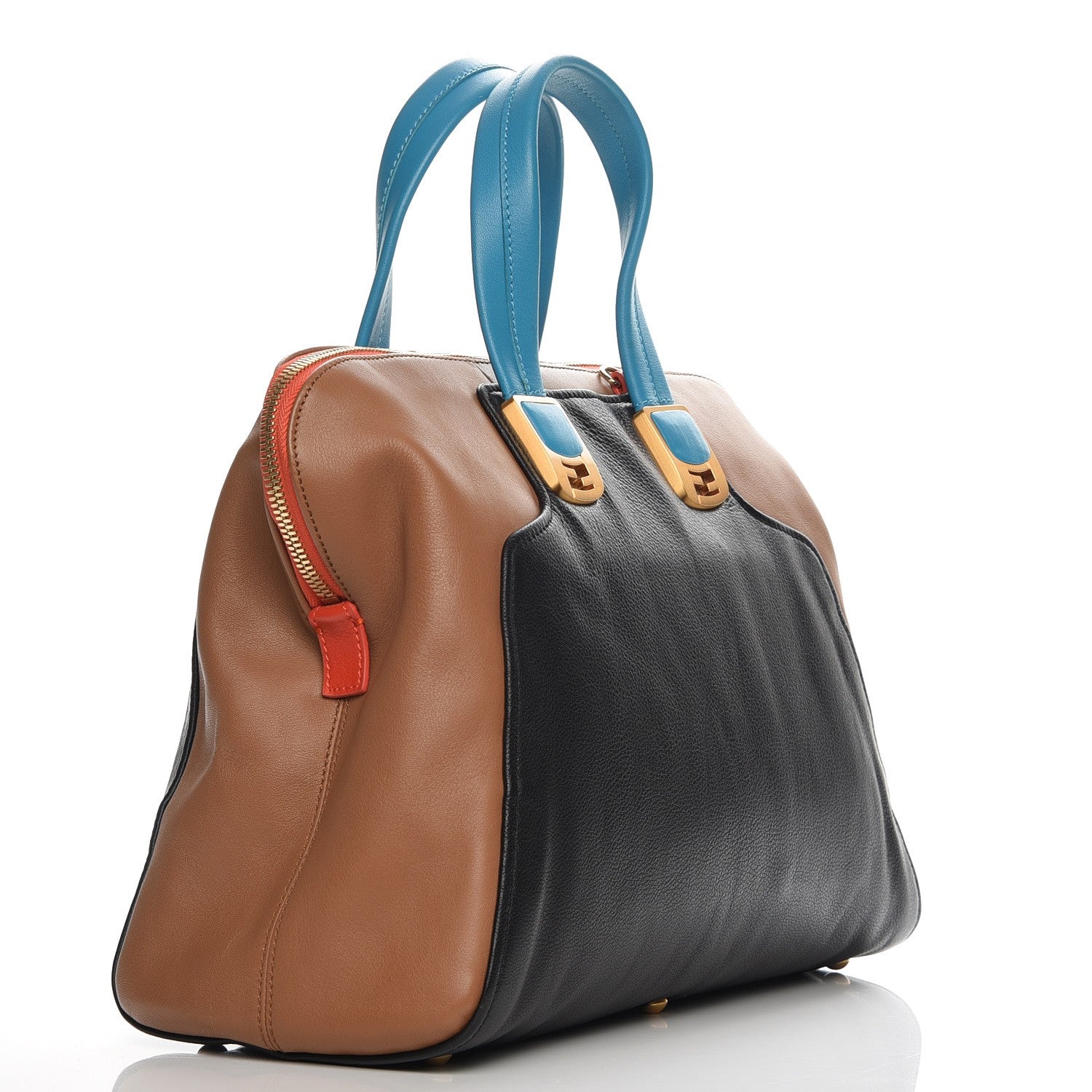 Fendi Capra Vitello Saddle Colorblock Large Chameleon Tote Biscotto 3 of 7