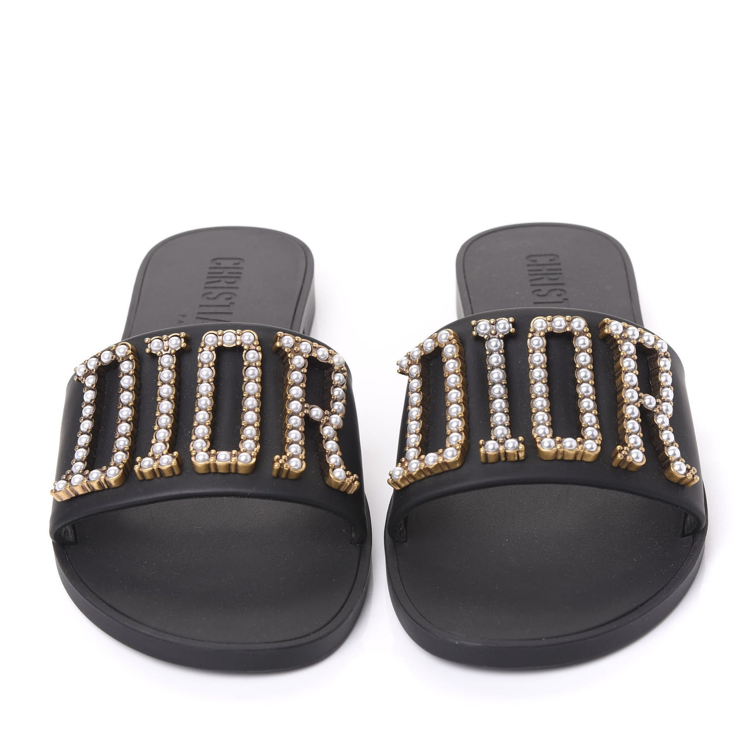 Matte Calfskin Pearl Dio(r)evolution Slide Sandals 36 Black