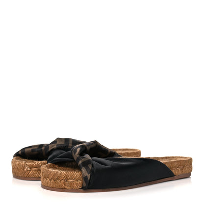 Fendi Satin FF Twist Espadrille Slide Sandal 37 Black Tobacco 3 of 7