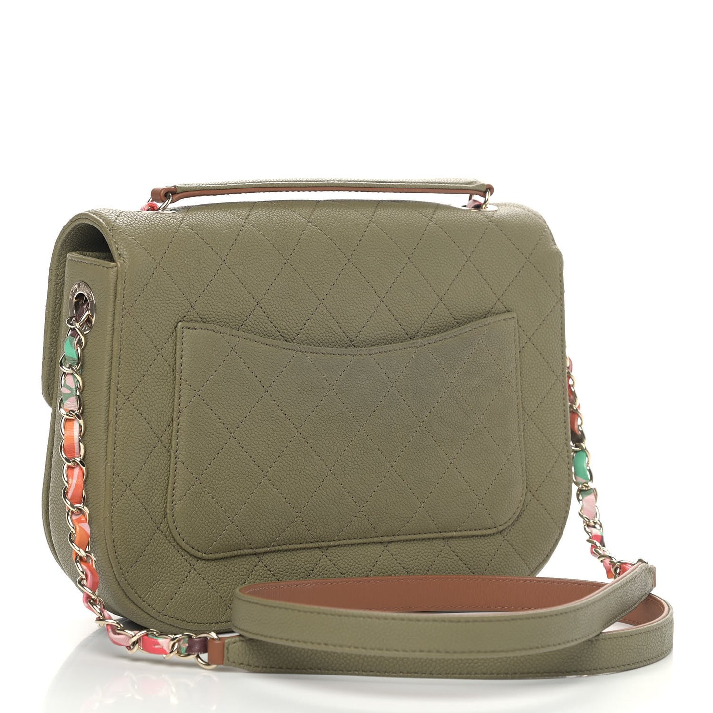 Grained Calfskin Quilted Small Cuba Top Handle Flap Khaki