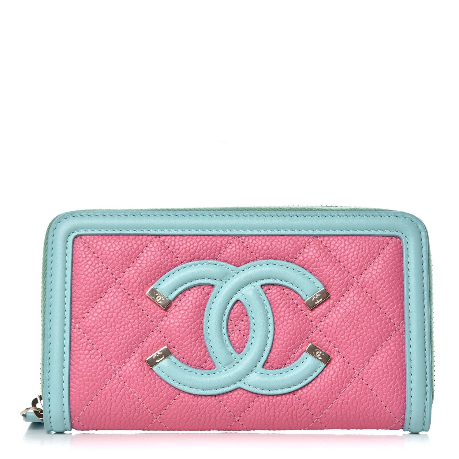 Chanel Caviar Quilted Medium Filigree Zip Around Wallet Pink Blue Green 1 of 10