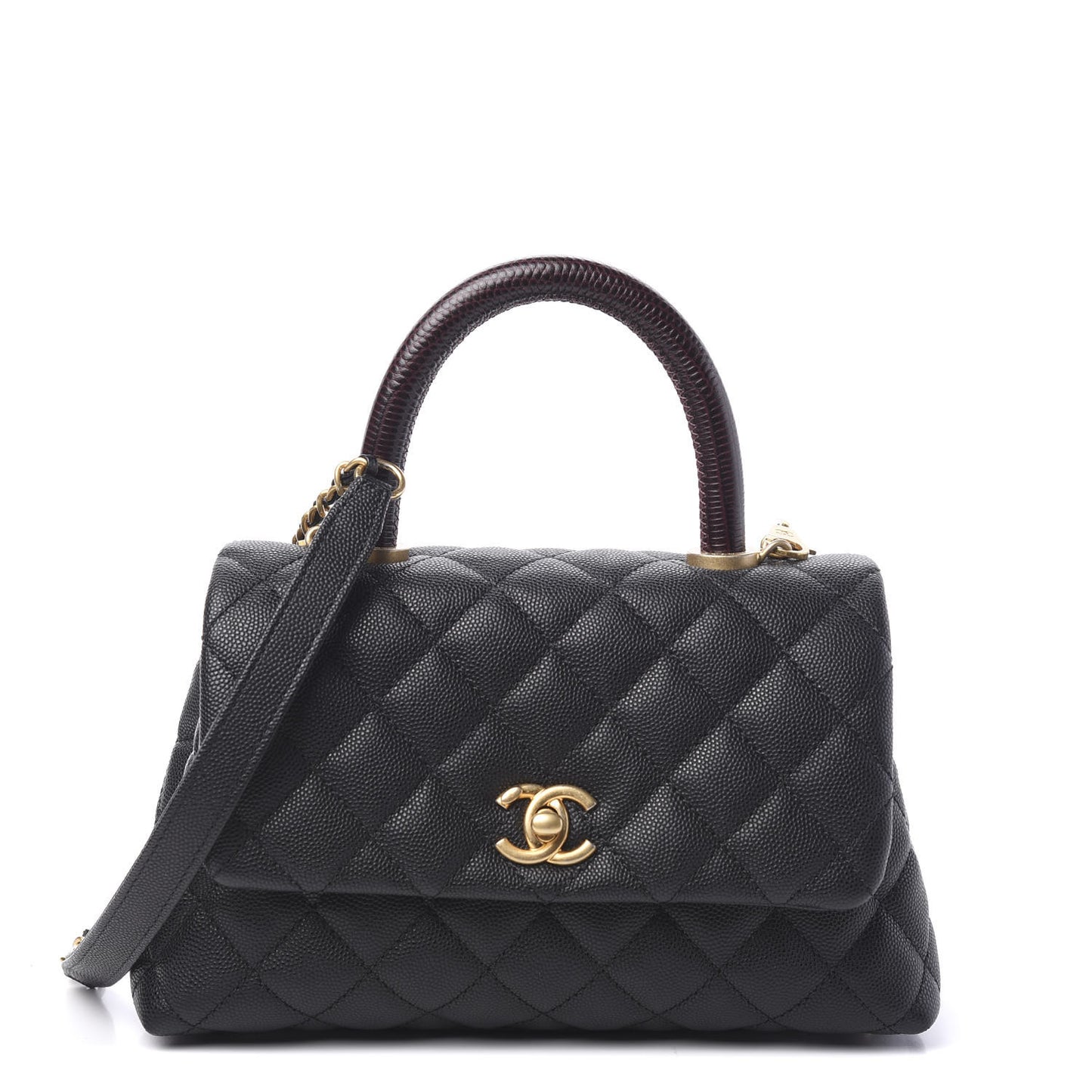 Caviar Lizard Embossed Quilted Mini Coco Handle Flap Black