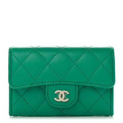 Chanel Lambskin Quilted Flap Card Holder Wallet Green 1 of 10