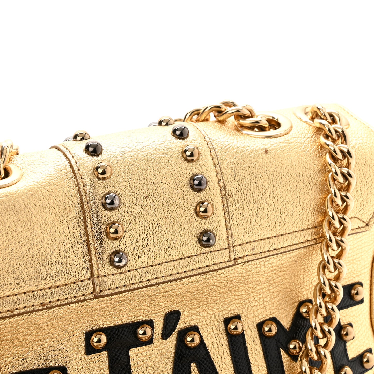 Metallic Calfskin Crystal Embellished Lucia Shoulder Bag Gold Multicolor