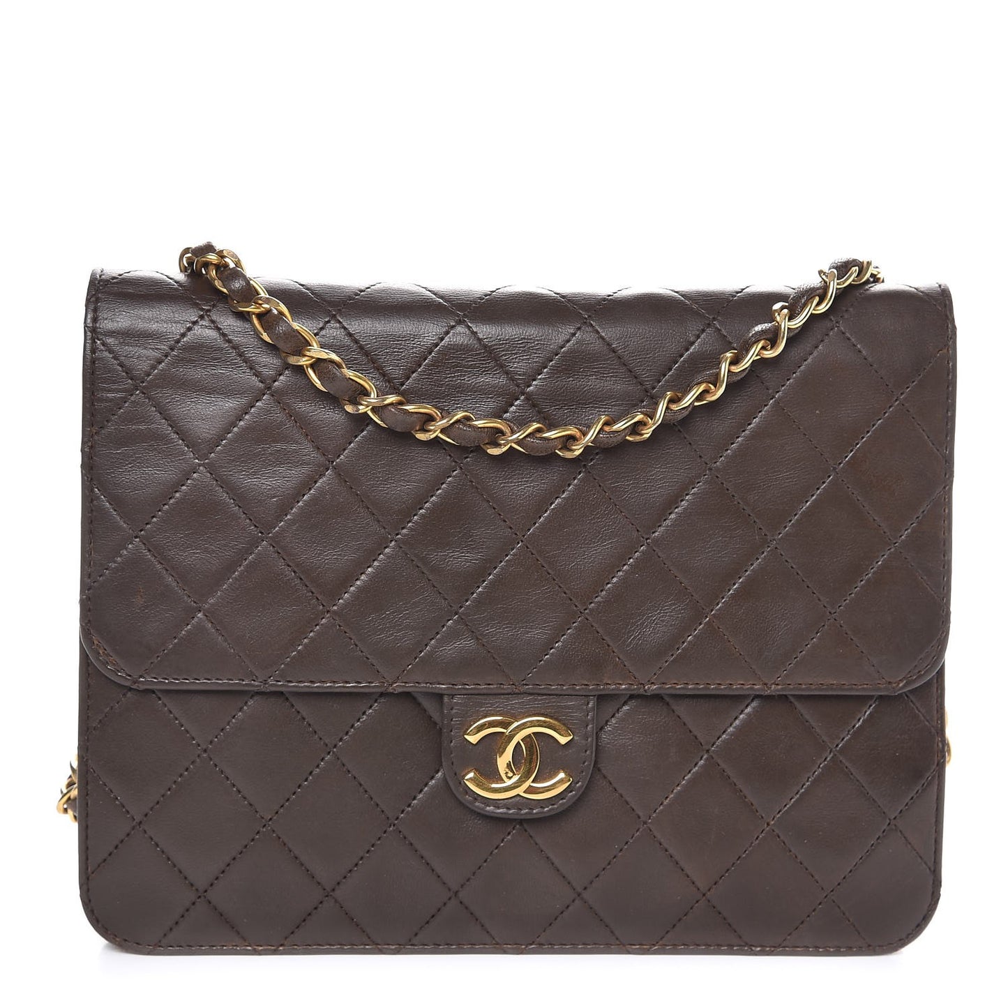 Lambskin Quilted Small Single Flap Brown