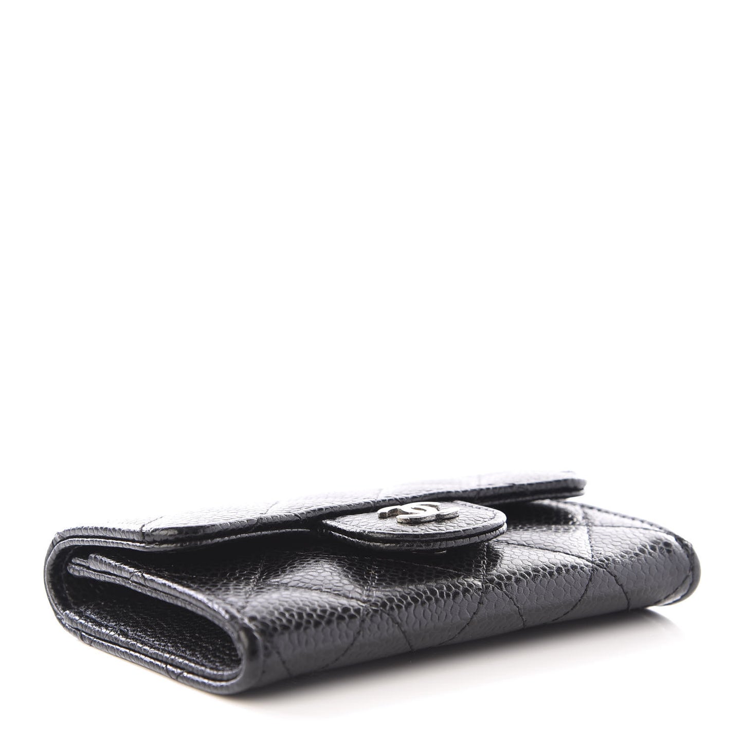 Caviar Quilted Flap Card Holder Black