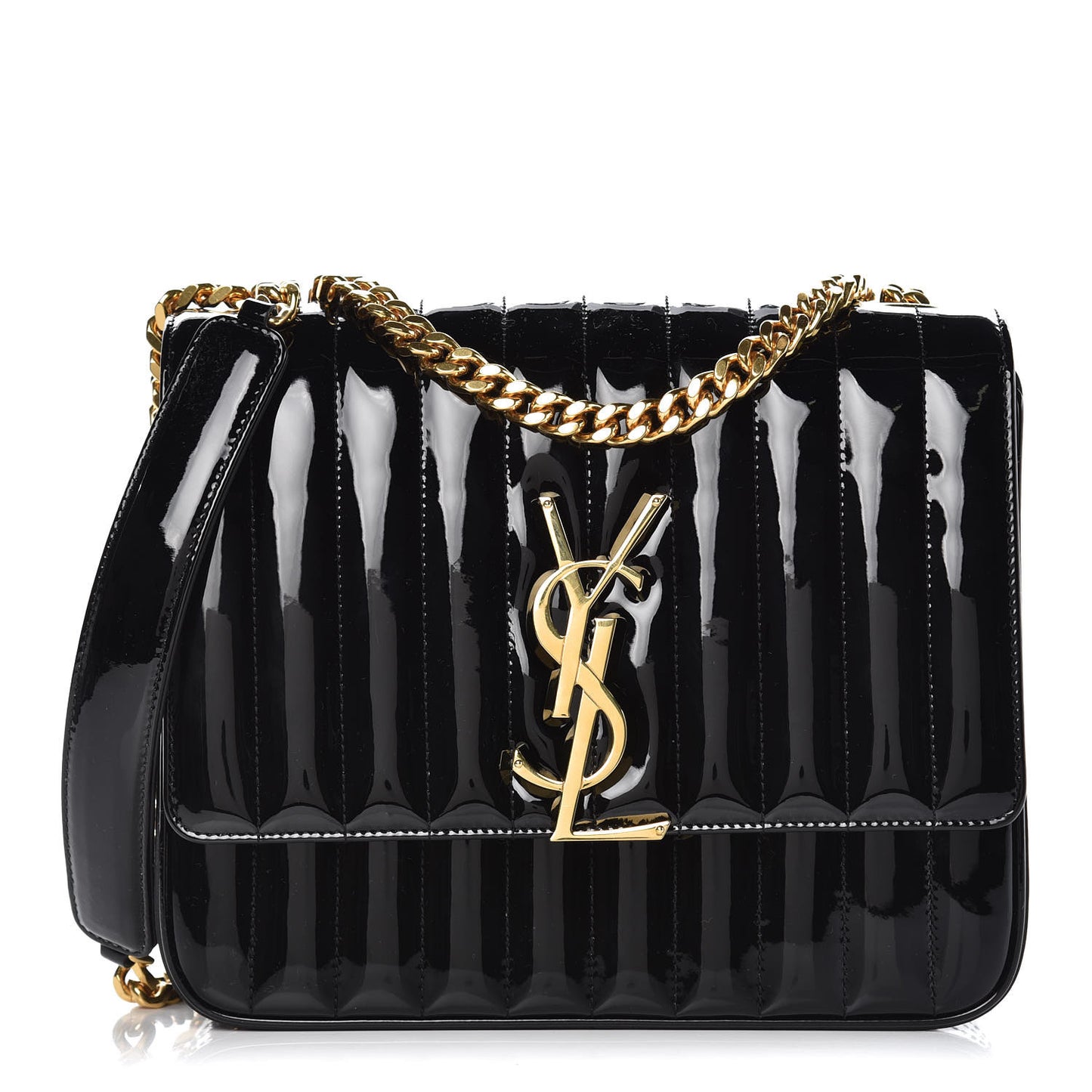 Patent Matelasse Monogram Large Vicky Chain Bag Black
