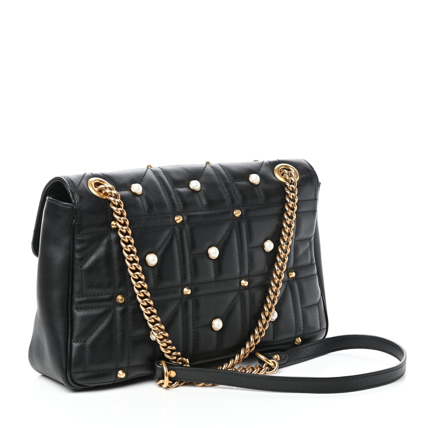 Calfskin Matelasse Studded Medium Pearly GG Marmont Shoulder Bag Black