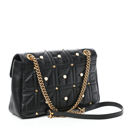 Gucci Calfskin Matelasse Studded Medium Pearly GG Marmont Shoulder Bag Black 3 of 9