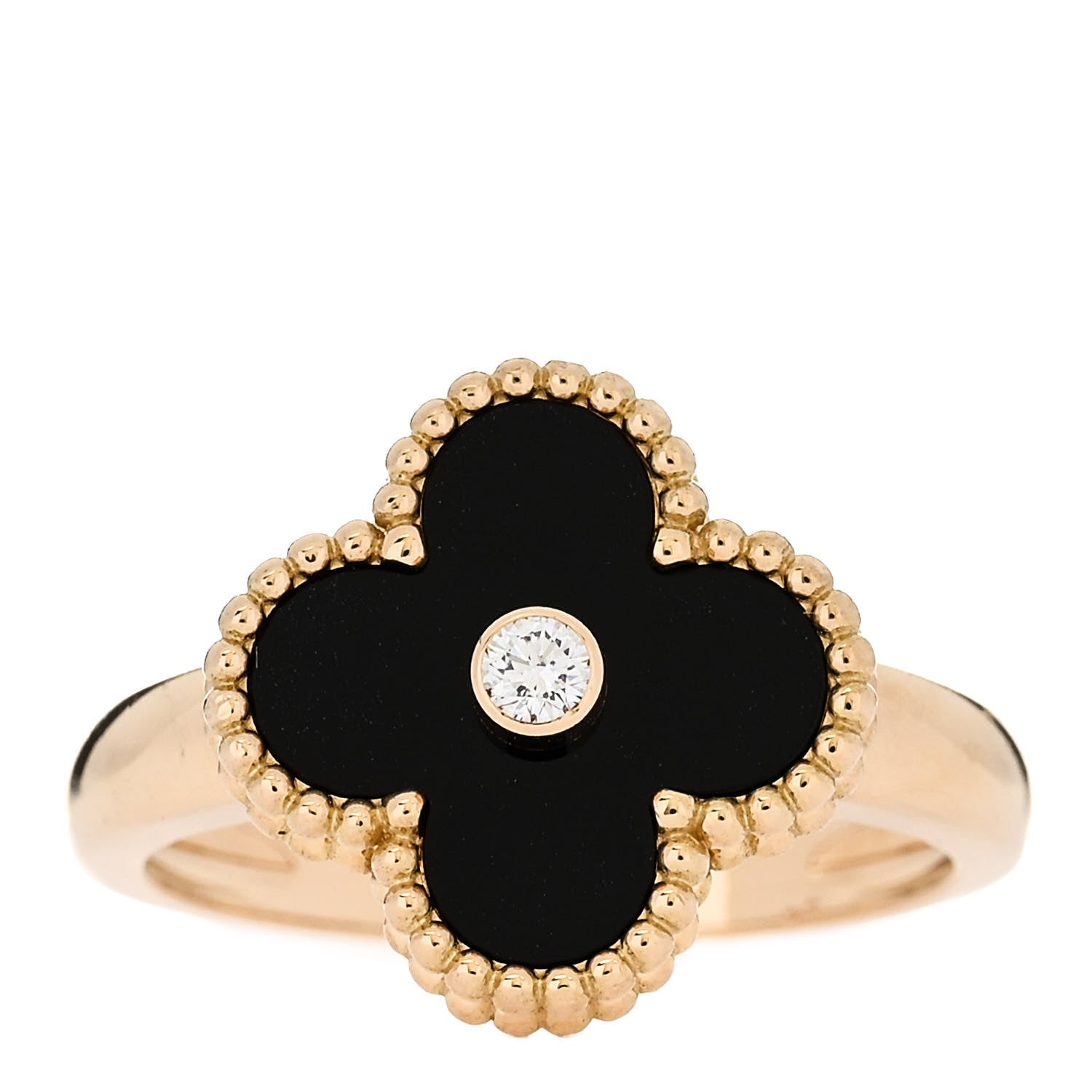 Van Cleef & Arpels 18K Yellow Gold Black Onyx Diamond Vintage Alhambra Ring 57 8 1 of 4