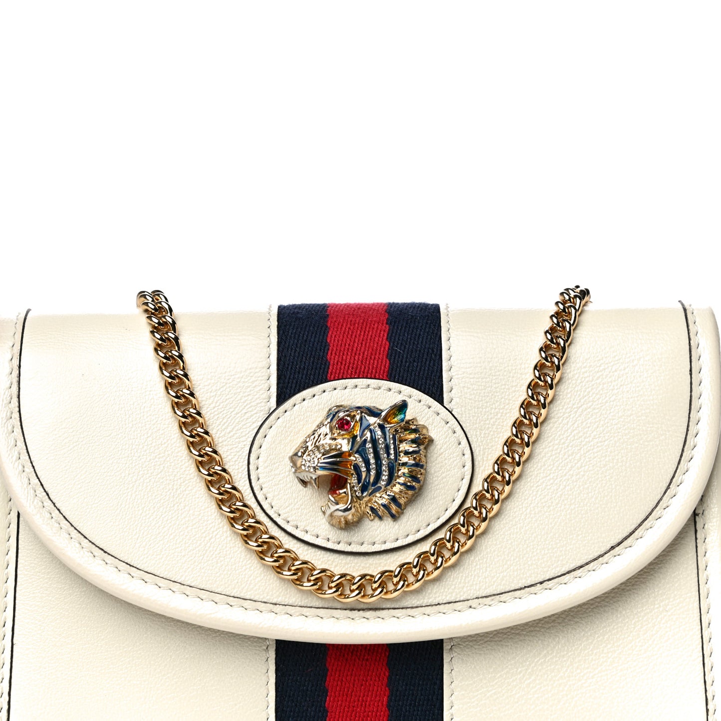 Textured Calfskin Web Mini Rajah Slim Flap Shoulder Bag Mystic White