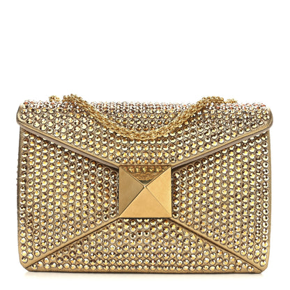 Valentino Garavani Crystal Embellished Metallic Calfskin Small One Stud Clutch With Chain Sunshine Gold 1 of 9