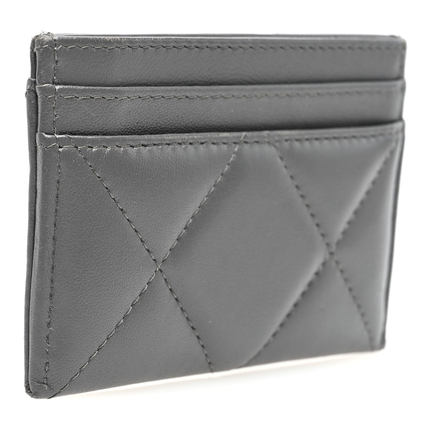 Lambskin Quilted Chanel 19 Card Holder Dark Grey