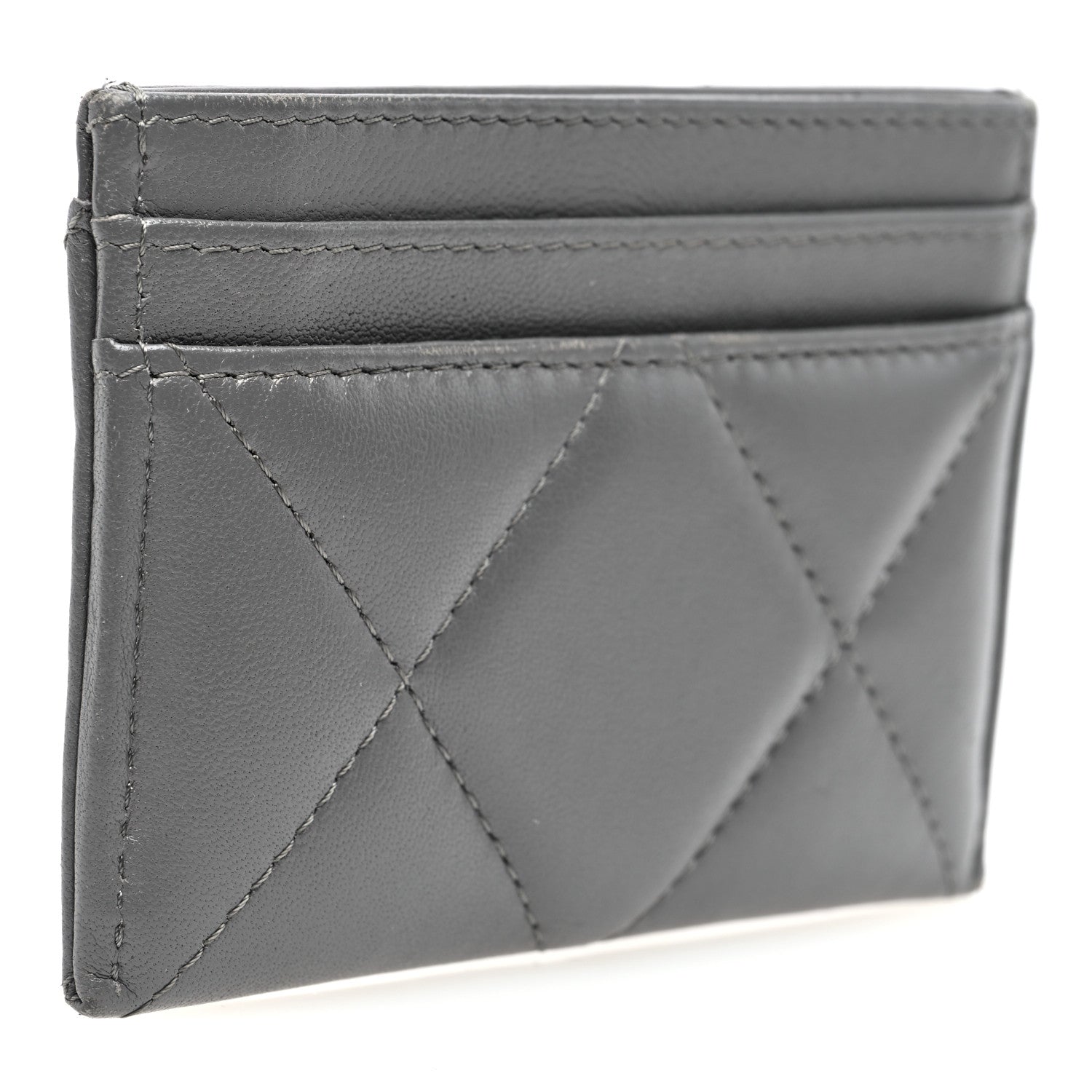Chanel Lambskin Quilted Chanel 19 Card Holder Dark Grey 3 of 7
