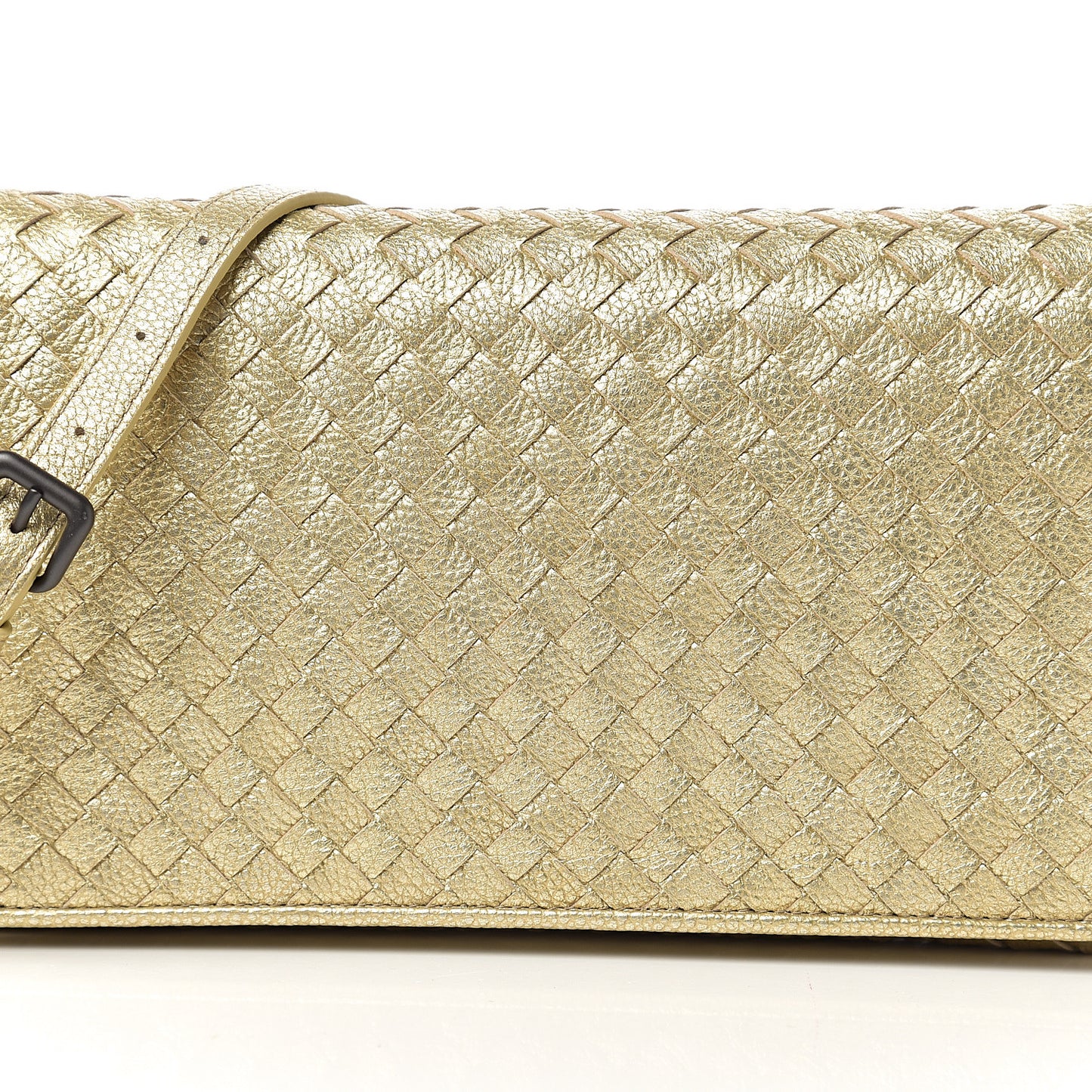 Metallic Goatskin Intrecciato Clutch Crossbody Gold